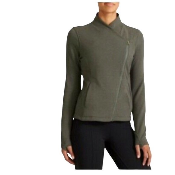 Athleta Jackets & Blazers - Athleta On The Move Moto Jacket  Asymmetrical Zip Jasper Green Size XXS